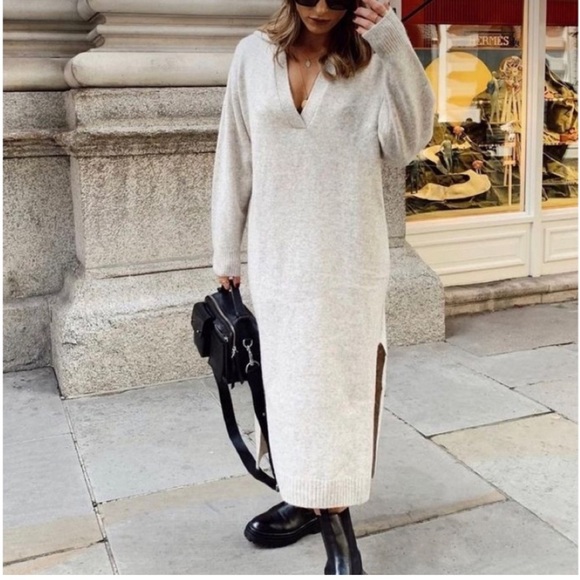 NWOT H&M Collared Knit Midi Sweater Dress Brown XS - Picture 3 of 4